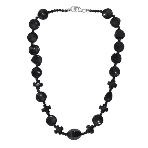 Schwarzer Spinell, Glas Halskette ca. 50 cm Edelstahl rhodiniert image number 4