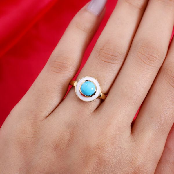 Natürlicher Sleeping Beauty Türkis Halo Ring 925 Silber Gelbgold Vermeil image number 3