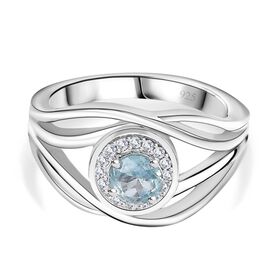 TUCSON FIND - Natürlicher AA Aqua Kyanit, Weißer Zirkon Ring 925 Silber rhodiniert (Größe 19.00) ca. 0.81 ct