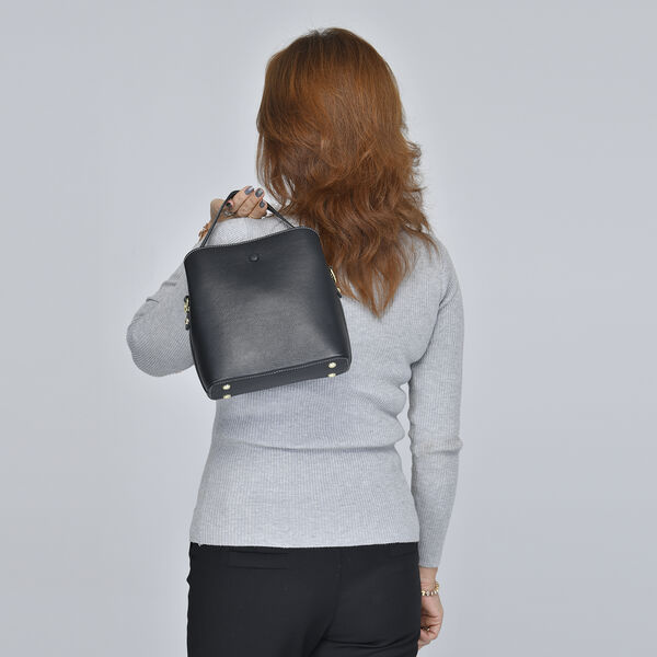 Crossbody Tasche aus echtem Leder, Hirsch Muster, Schwarz image number 2