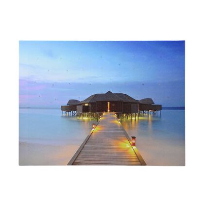 LED-Leinwandbild mit Strandterrasse, mit Lichteffekt, 30x40 cm