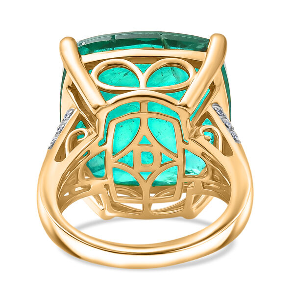 D'Joy - Hoch gefasster Cocktail Smaragd-Quarz Triplette, Wei&szlig;er Zirkon Ring 925 Silber 750 Gelbgold Vermeil (Gr&ouml;&szlig;e 19.00) ca. 24.64 ct image number 5