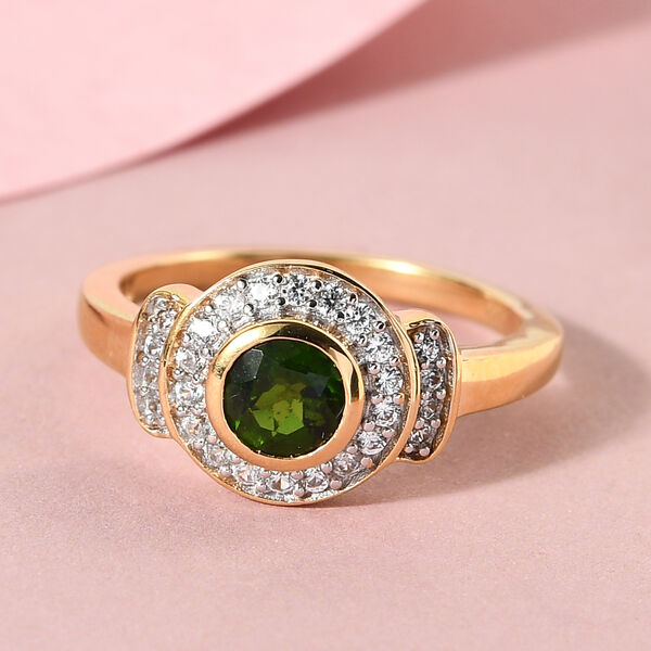 Natürlicher Chromdiopsid und Zirkon Ring 925 Silber vergoldet  ca. 0,81 ct image number 2