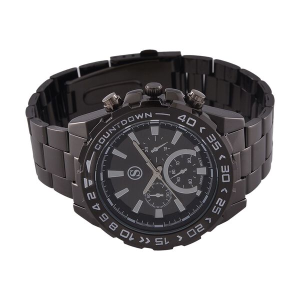 STRADA - Japanisches Uhrwerk mit rotierbarem Skalenring und Edelstahl, Schwarz image number 4