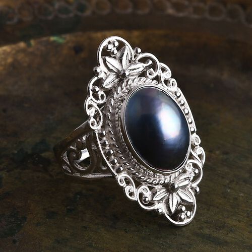 Blau Mabe Perle Ring 925 Silber (Größe 17.00) image number 1