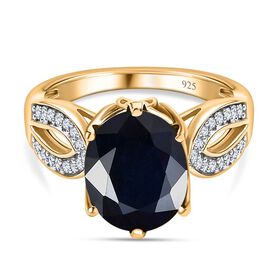 Diffundierter blauer Saphir, Weißer Zirkon Ring, 925 Silber Gelbgold Vermeil (Größe 19.00) ca. 4.57 ct