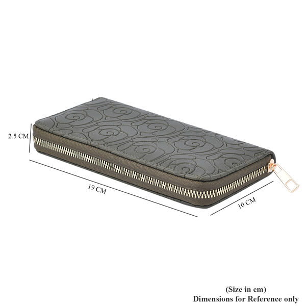 Lange Brieftasche aus naturfreundlichem Kunstleder, 19x2.5x10cm, florales Muster, Olive image number 4