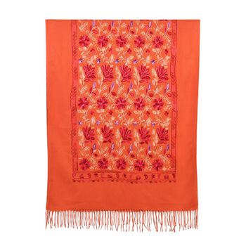Bestickter Schal mit Paisley und Floralem Stickerei, 70 x 180 cm, Orange