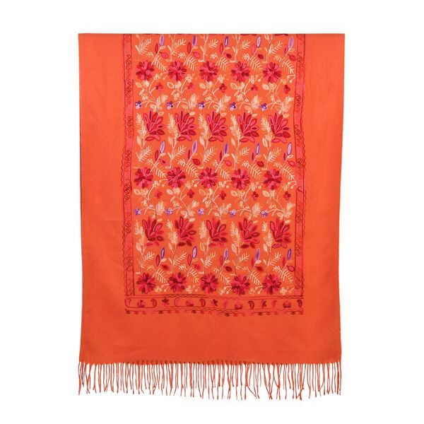 Bestickter Schal mit Paisley und Floralem Stickerei, 70 x 180 cm, Orange image number 1