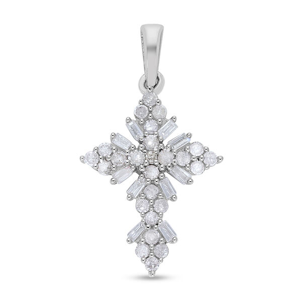 Diamant Kreuz Anh&auml;nger 925 Platin-&Uuml;berzug ca. 0,50 ct