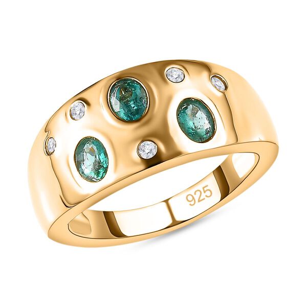 AAA Smaragd, Wei&szlig;er Zirkon Ring, 925 Silber Gelbgold Vermeil, (Gr&ouml;&szlig;e 21.00) ca. 0.61 ct image number 4