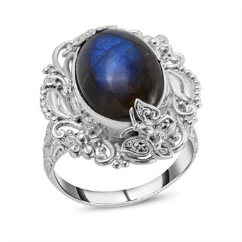 Royal Bali - Labradorit Ring, 925 Silber (Gr&ouml;&szlig;e 17.00) ca. 12,30 ct