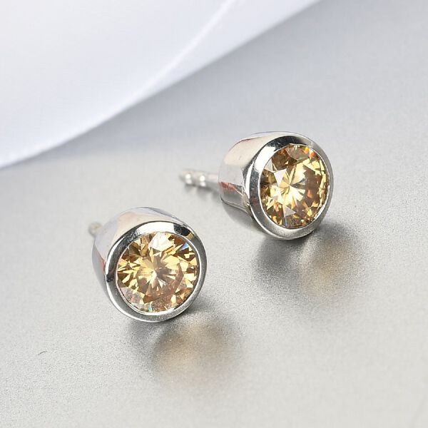 Champagner Moissanit Ohrstecker 925 Silber platiniert ca. 0,72 ct image number 2