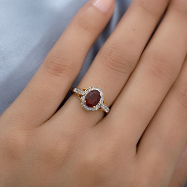 Mexikanischer Kirschfeuer-Opal und Zirkon Solit&auml;r Ring 925 Silber Vermeil image number 3