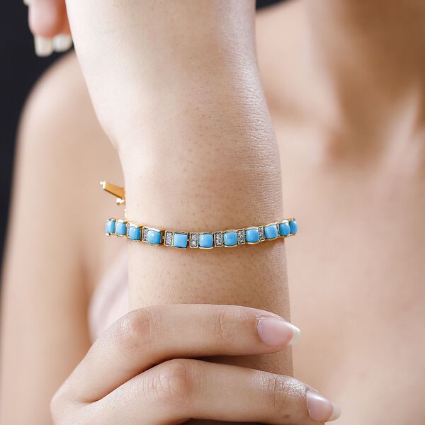 Amerikanisches, natürliches Sleeping Beauty Türkis, Weißer Zirkon Armband ca. 19 cm 925 Silber vergoldet ca. 10.08 ct image number 3