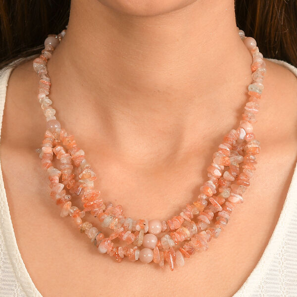 EVER TRUE Sonnenstein, Pfirsich Mondstein Halskette ca. 45 cm Nickelfreies Messing Platiniert ca. 345.00 ct image number 2