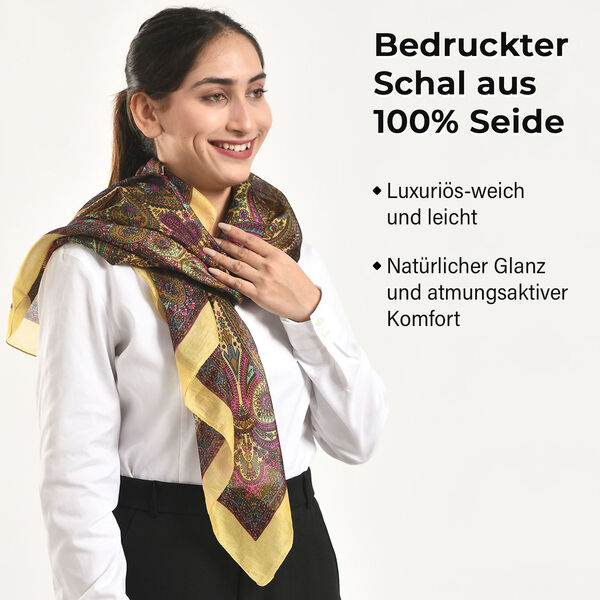 Geschmeidiger, luxuriöser 100% Seidenschal, 100 x 100 cm, Gelb image number 2