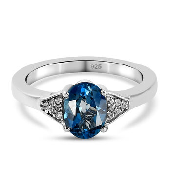London Blau Topas und Zirkon Ring 925 Silber platiniert (Gr&ouml;&szlig;e 16.00)