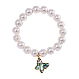 Weiße Muschelkernperle, Abalone Muschel Armband BR-Stretch Standard gelb vergoldet