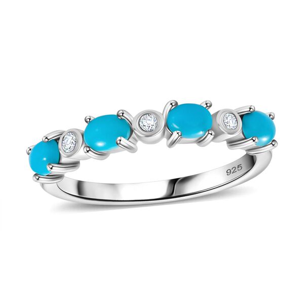 AA Amerikanischer, nat&uuml;rlicher Sleeping Beauty T&uuml;rkis, Wei&szlig;er Zirkon Ring 925 Silber platiniert (Gr&ouml;&szlig;e 21.00) ca. 0.70 ct image number 4