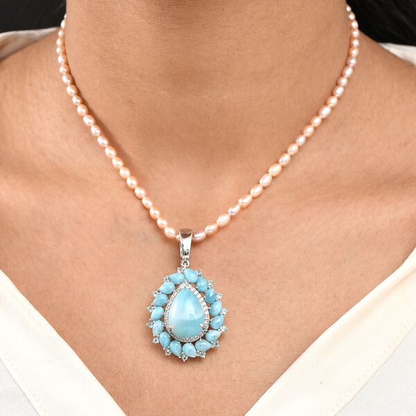 D'Joy Larimar, Süßwasser Perle, Neon Apatit und Zirkon Anhänger mit 45cm Kette - 64,93  ct. image number 3