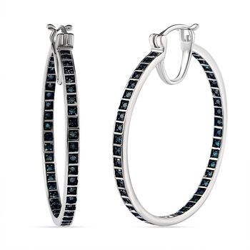 Blaue Diamant Creolen, 925 Silber platiniert ca. 1.00 ct