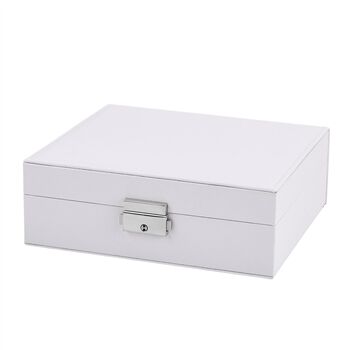 Schmuck Aufbewahrungsbox mit Haken, abschlie&szlig;bar mit Schl&uuml;ssel, 6 F&auml;cher, 19x17x6,8cm, Wei&szlig;