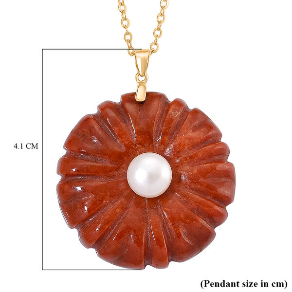 D'Joy Burmesischer Rote Jadeit Jade, Wei&szlig;e S&uuml;&szlig;wasser Perle (9-9.5mm) Schmuckset ca. 50 cm 925 Silber Vergoldet 110.00 ct image number 6