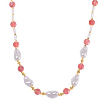 Wei&szlig;e Muschelkernperle, Kirsche Quarz Halskette ca. 45 cm+ 5 cm Extender, Std Gelb