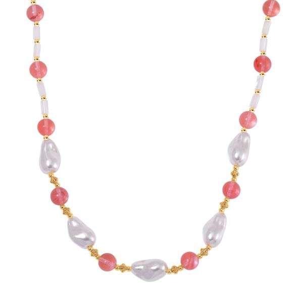 Wei&szlig;e Muschelkernperle, Kirsche Quarz Halskette ca. 45 cm+ 5 cm Extender, Std Gelb