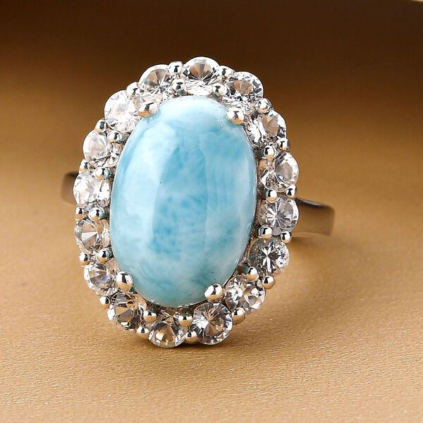 Larimar und wei&szlig;er Topas-Ring, 925 Silber platiniert  ca. 8,93 ct image number 2