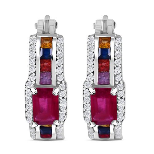AA Afrikanischer Rubin (Fissure gefüllt), Mehrfarbig Saphir Ohrringe 925 Silber rhodiniert ca. 3.03 ct