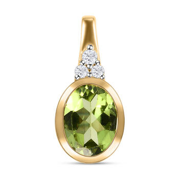 Nat&uuml;rlicher Peridot und wei&szlig;er Zirkon-Anh&auml;nger, 925 Silber vergoldet ca. 1,86 ct