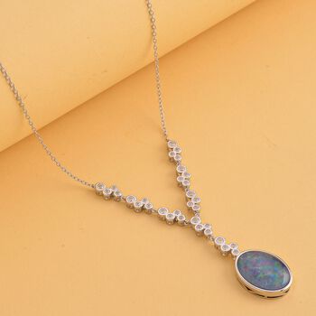 Boulder Opal Triplett und Zirkon Halskette, 45 cm - 8,29 ct.