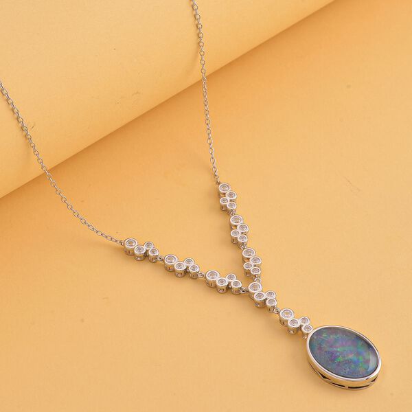 Boulder Opal Triplett und Zirkon Halskette, 45 cm - 8,29 ct. image number 2