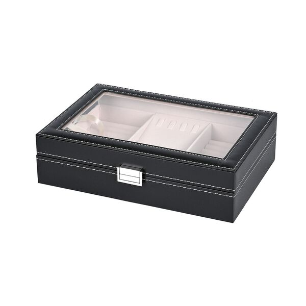 Schmuckorganizer aus Kunstleder mit Glasdeckel, 30x20x8,5cm, Schwarz image number 8