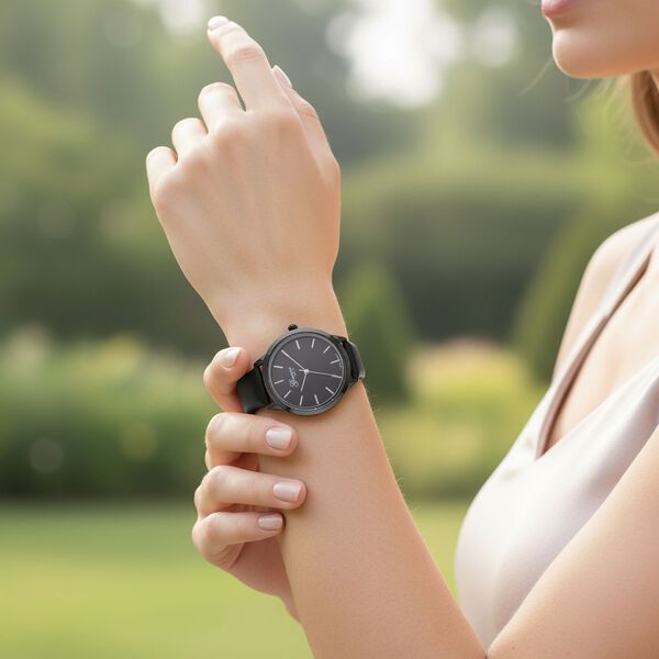 GENOA TIME - Armbanduhr Legierung, schwarzfarben, Zifferblatt Schwarz-Sunshine, 3 ATM wasserdicht image number 2