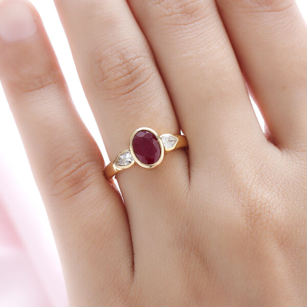 Afrikanischer Rubin und wei&szlig;er Zirkon-Ring, 925 Silber vergoldet  ca. 2,42 ct image number 3