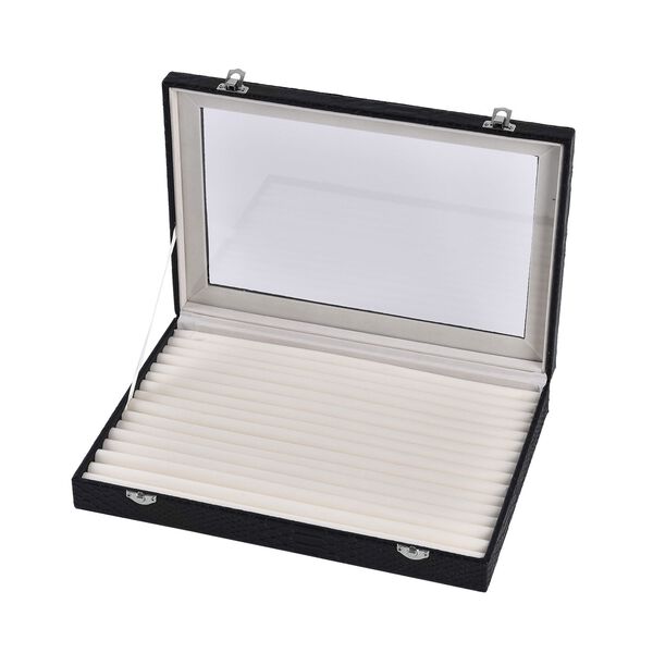 Elegante Ringbox im Edlen Drachenhaut-Design, 150 F&auml;cher, Glasfenster, Anlaufschutz, Zwei Verschlussriegel, 35x24x5.5cm, Schwarz image number 6