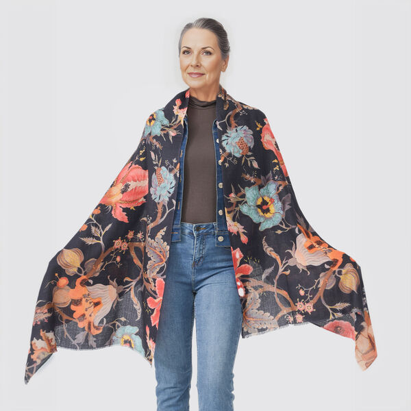 LA MAREY - 100% Kaschmirwolle Schal mit floralem Muster, 70 x 190cm. Floral image number 2