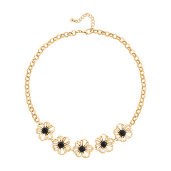 Schwarze Kristall Halskette ca. 50 cm + 5 cm Extender, Gelb