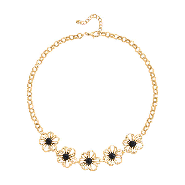 Schwarze Kristall Halskette ca. 50 cm + 5 cm Extender, Gelb image number 3