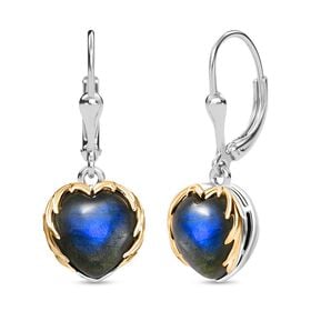 D'Joy AAA Labradorit Ohrringe 925 Silber Rhodiniert und 750 Gelbgold Vermeil ca. 7,34 ct.