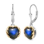 D'Joy AAA Labradorit Ohrringe 925 Silber Rhodiniert und 750 Gelbgold Vermeil ca. 7,34 ct.