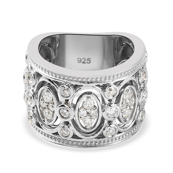 88 Facetten Moissanit-Ring, 925 Silber platiniert  ca. 0,90 ct