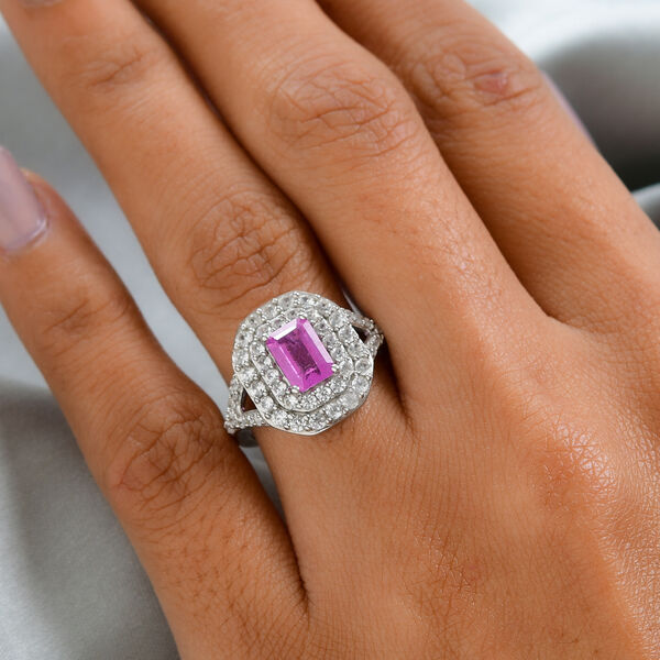 Rosa Saphir und Zirkon-Halo-Ring, 925 Silber platiniert, 2,97 ct. image number 3