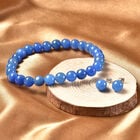 2er-Set flexibles, blaues Jade-Armband, 19 cm, und Ohrstecker, 925 Silber rhodiniert ca. 126,00 ct image number 1