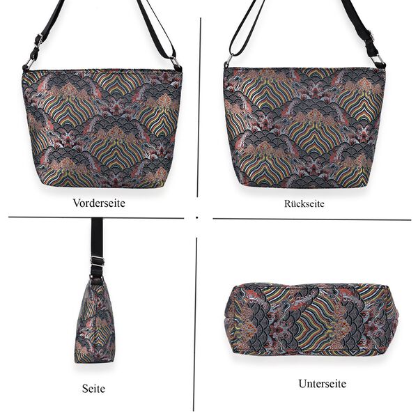 Jacquard-Tasche aus Poly-Satin mit Futter und Reißverschluss, Innentasche, schwarz image number 4