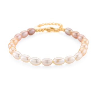 AAA Mehrfarbige S&uuml;&szlig;wasser Perle Armband ca. 18 cm + 2.5 cm Extender, Nickelfreies Messing gelb vergoldet