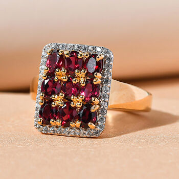 Anthill Granat und Zirkon-Ring, 925 Silber Gelbgold Vermeil  ca. 2,33 ct